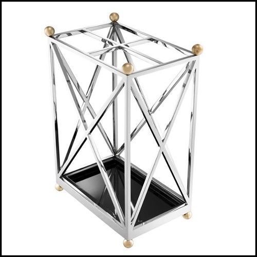 Porte-parapluie avec structure en acier inoxydable poli avec finition nickel et plateau noir 24-Quantum