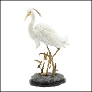 Sculpture in hand painted porcelain with legs and details in solid brass 162-Porcelain Heron