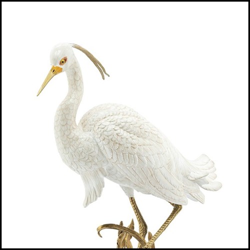 Sculpture de héron en porcelaine peinte à la main avec pieds et détails en laiton massif 162-Porcelain Heron