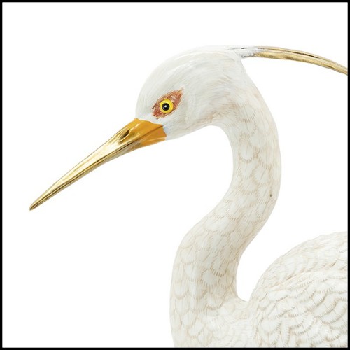 Sculpture in hand painted porcelain with legs and details in solid brass 162-Porcelain Heron