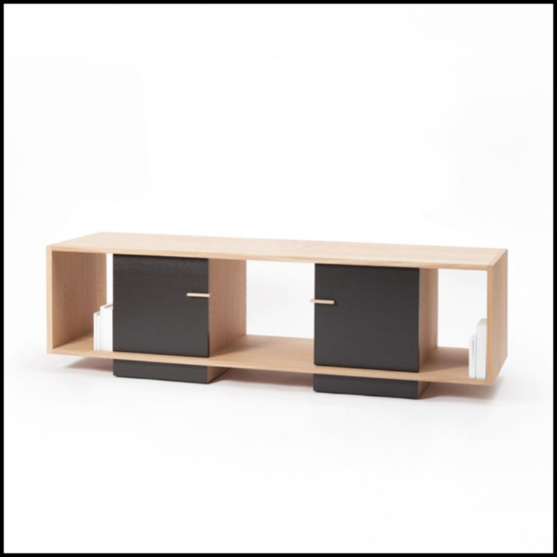 Sideboard TV with structure in 100% solid oak from French sustainable forest 112-Low Oak Double TV