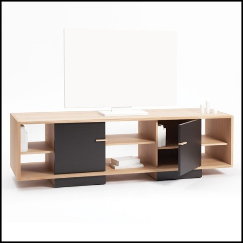 Meuble TV avec structure en chêne 100% massif issu de forêt durable française 112-Low Oak Double TV