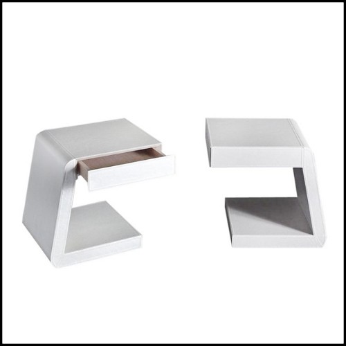 Table d'appoint avec structure en bois massif et recouvert de cuir blanc de haute qualité 150-Extand Set of 2