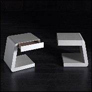 Side table with structure in solid wood and covered with high quality genuine white leather 150-Extand
