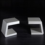 Side table with structure in solid wood and covered with high quality genuine white leather 150-Extand