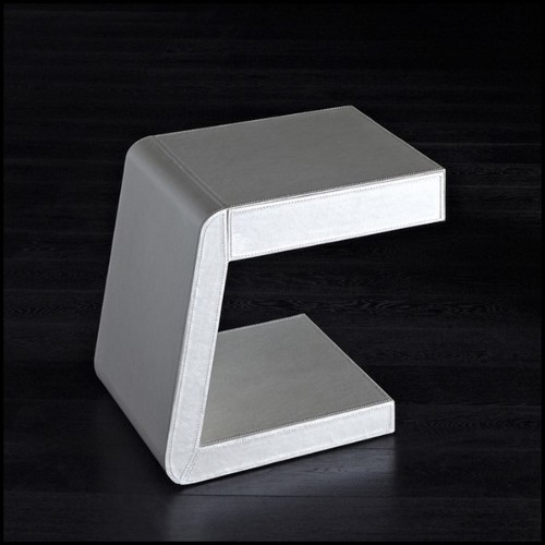 Side table with structure in solid wood and covered with high quality genuine white leather 150-Extand