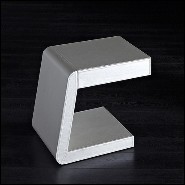 Side table with structure in solid wood and covered with high quality genuine white leather 150-Extand