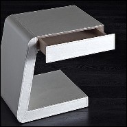 Side table with structure in solid wood and covered with high quality genuine white leather 150-Extand