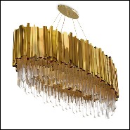 Lustre avec pendentifs en verre cristal et anneau en laiton poli plaqué Gold 164-Ambassador Oval