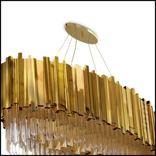 Lustre avec pendentifs en verre cristal et anneau en laiton poli plaqué Gold 164-Ambassador Oval