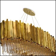 Chandelier with crystal glass pendants and big ring of gold plated polished brass 164-Ambassador Oval