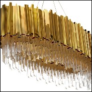 Lustre avec pendentifs en verre cristal et anneau en laiton poli plaqué Gold 164-Ambassador Oval