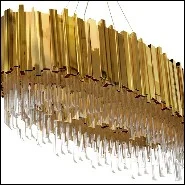 Chandelier with crystal glass pendants and big ring of gold plated polished brass 164-Ambassador Oval