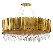 Lustre avec pendentifs en verre cristal et anneau en laiton poli plaqué Gold 164-Ambassador Oval