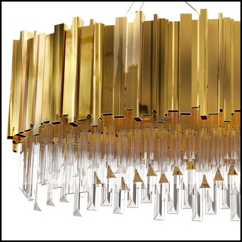 Lustre avec pendentifs en verre cristal et anneau en laiton poli plaqué Gold 164-Ambassador Oval