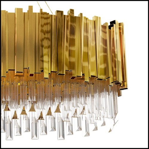 Lustre avec pendentifs en verre cristal et anneau en laiton poli plaqué Gold 164-Ambassador Oval