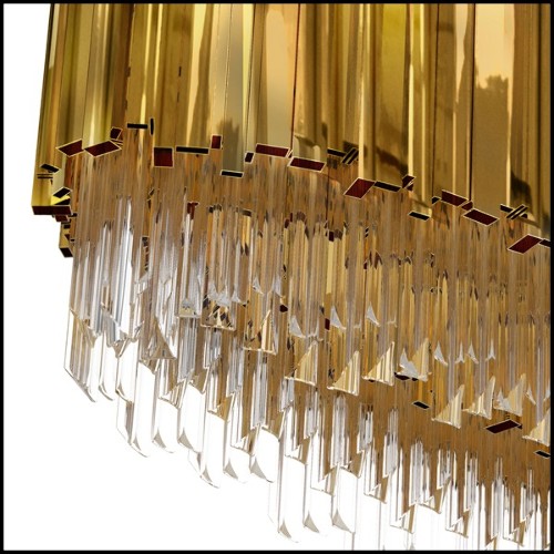 Lustre avec pendentifs en verre cristal et anneau en laiton poli plaqué Gold 164-Ambassador Oval