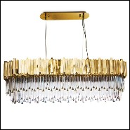 Chandelier with big long oval ring of gold-plated polished brass and crystal glass pendants 164-Ambassador Long Oval