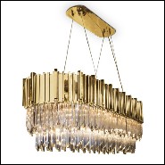 Chandelier with big long oval ring of gold-plated polished brass and crystal glass pendants 164-Ambassador Long Oval