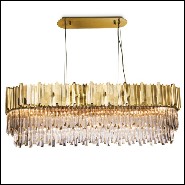 Chandelier with big long oval ring of gold-plated polished brass and crystal glass pendants 164-Ambassador Long Oval