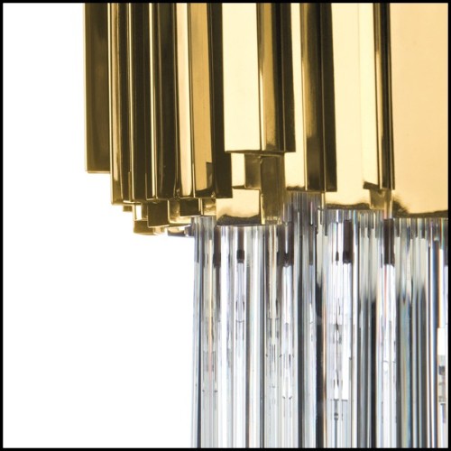 Chandelier with big long oval ring of gold-plated polished brass and crystal glass pendants 164-Ambassador Long Oval