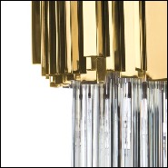 Chandelier with big long oval ring of gold-plated polished brass and crystal glass pendants 164-Ambassador Long Oval