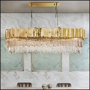 Chandelier with big long oval ring of gold-plated polished brass and crystal glass pendants 164-Ambassador Long Oval