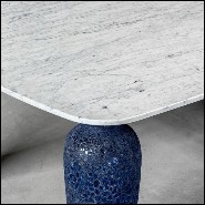 Table de repas avec plateau en marbre blanc et gris Carrare et 4 pieds en céramique bleue 30-Blue Ceramic Long