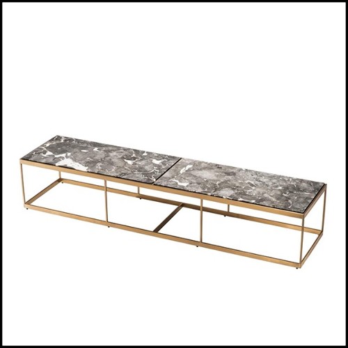 Coffee table with structure in brushed brass finish stainless steel and grey marble top 24-Quiz