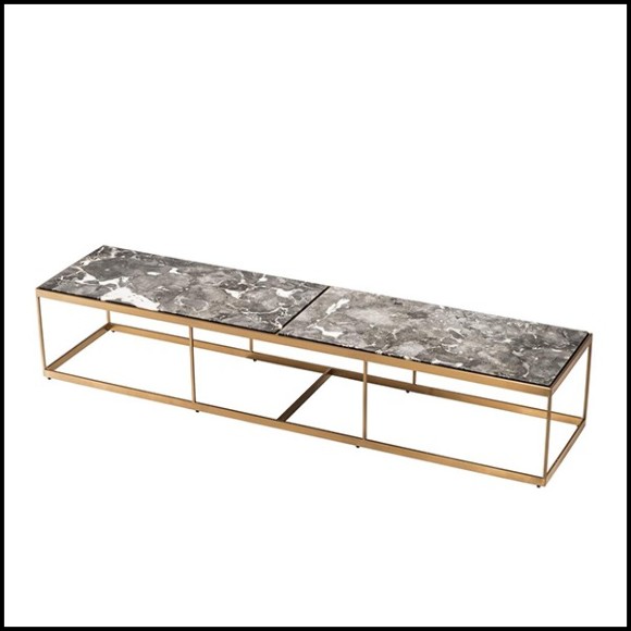 Table basse avec structure en acier inoxydable finition laiton brossé et plateau en marbre gris 24-Quiz
