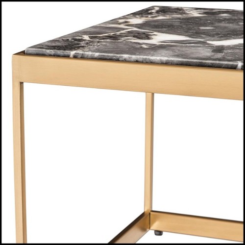 Table basse avec structure en acier inoxydable finition laiton brossé et plateau en marbre gris 24-Quiz