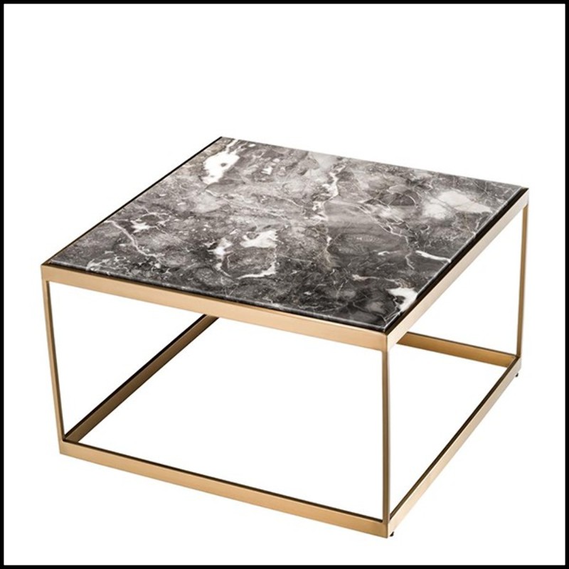 Side table with structure in brushed brass finish stainless steel and grey marble top 24-Quiz