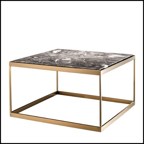 Table d'appoint avec structure en acier inoxydable finition laiton brossé et plateau en marbre gris 24-Quiz