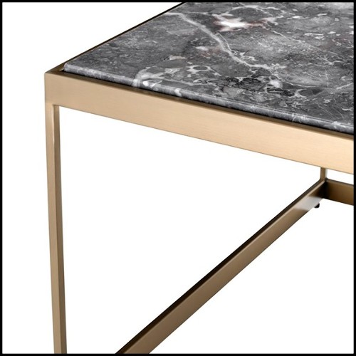 Table d'appoint avec structure en acier inoxydable finition laiton brossé et plateau en marbre gris 24-Quiz