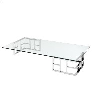 Table basse avec structure en acier inoxydable poli et plateau en verre clair 24-Caner