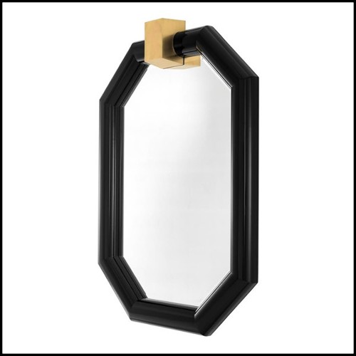 Miroir avec cadre en bois d'acajou massif finitions Black et laiton 24-Emble
