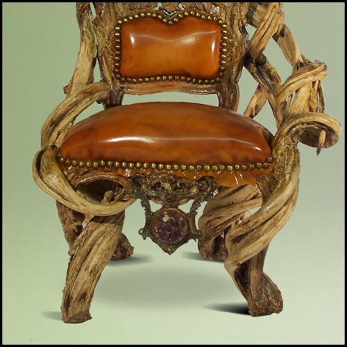 Armchair with structure in solid mahogany from Borneo and solid lianes PC-Guru Latex