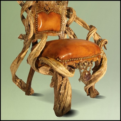Armchair with structure in solid mahogany from Borneo and solid lianes PC-Guru Latex