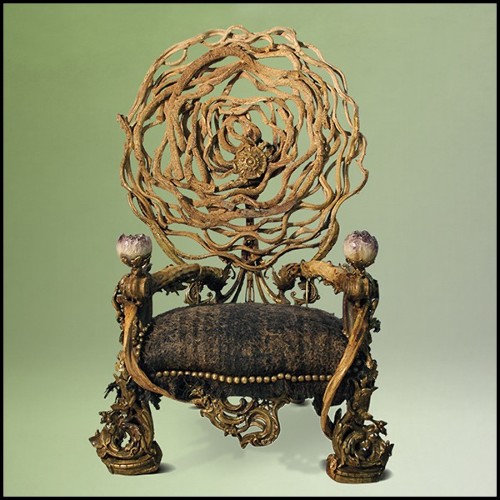 Armchair with structure in solid mahogany from Borneo and amethyst stones PC-Double Amethyst