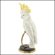 Sculpture in hand painted white porcelain with brass details 162-Parrot on Ring.