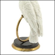 Sculpture in hand painted white porcelain with brass details 162-Parrot on Ring.