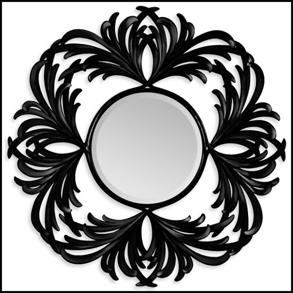 Mirror with hand-carved structure in solid black satinated mahogany wood 119-Baroco