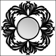 Mirror with hand-carved structure in solid black satinated mahogany wood 119-Baroco