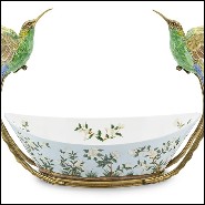 Bowls hand-painted in white porcelain with a bronze frame 162-Birds Porcelain