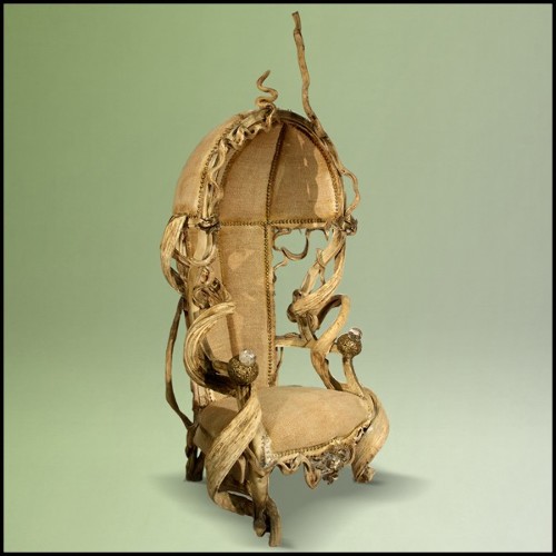 Armchair with structure in solid mahogany wood from Borneo and solid lianes PC-Guru Dome Amethyst