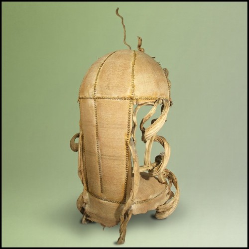 Armchair with structure in solid mahogany wood from Borneo and solid lianes PC-Guru Dome Amethyst