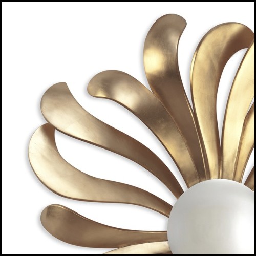 Miroir avec cadre en bois massif avec peinture Gold peinte à la main et miroir central rond et convexe 119-Petals