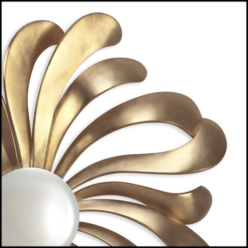 Miroir avec cadre en bois massif avec peinture Gold peinte à la main et miroir central rond et convexe 119-Petals