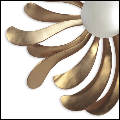 Miroir avec cadre en bois massif avec peinture Gold peinte à la main et miroir central rond et convexe 119-Petals