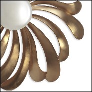 Miroir avec cadre en bois massif avec peinture Gold peinte à la main et miroir central rond et convexe 119-Petals